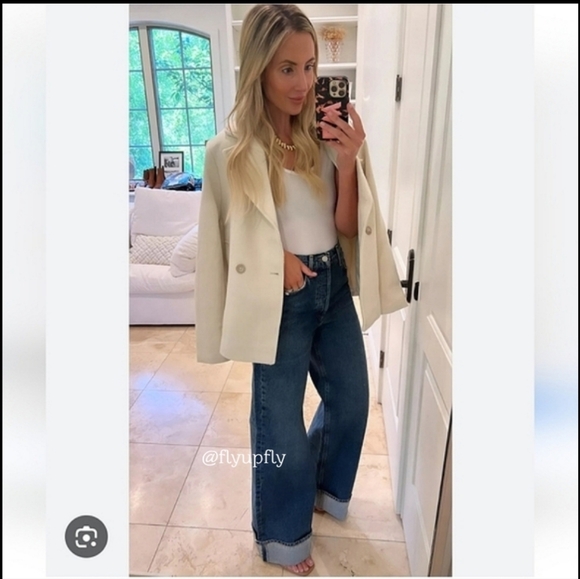 Zara WIDE LEG HIGH WAIST TURNED UP JEANS Blue - Picture 9 of 16